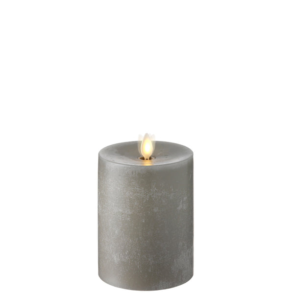 3.5"X5" MOVING FLAME GREY CHALKY PILLAR CANDLE