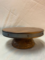 Wooden Cake Stand with Metal Rim- Large