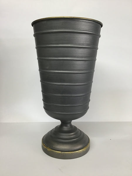 Gray Metal Container with Gold Rim- Tall Ringed