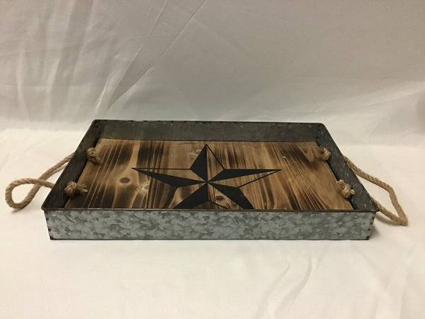 Galvanized and Wood Star Print Tray