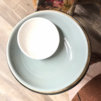 2-in-1 White and Blue Ceramic Bowl