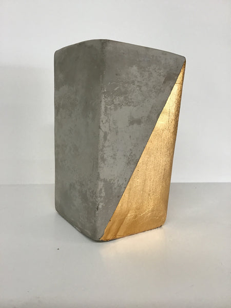 Concrete and Gold Cube Planter- Tall