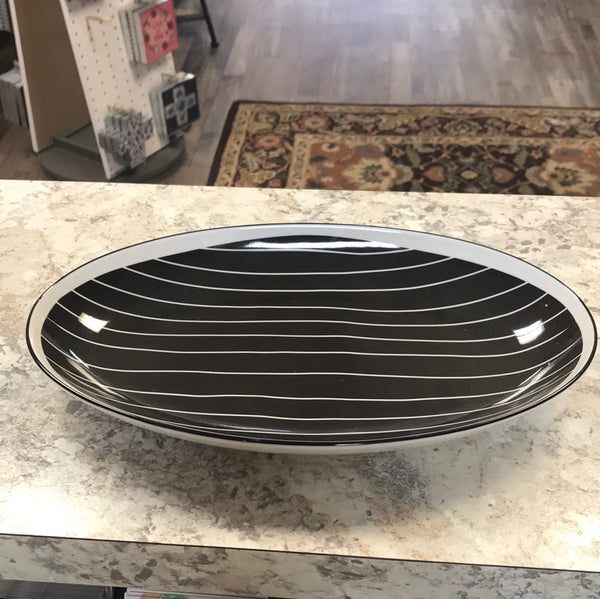 Black and White Striped Oval Bowl