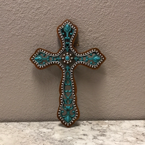 Turquoise and Brown Wall Cross
