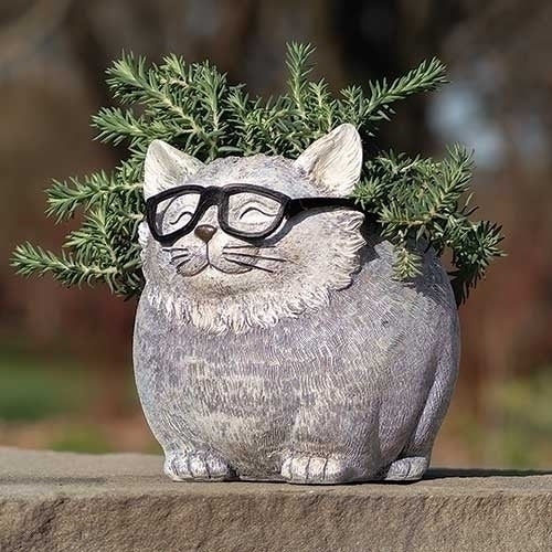 Cat w/ glasses planter