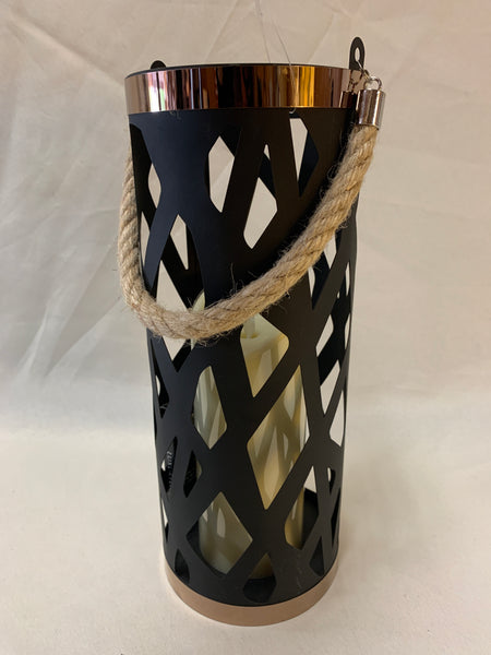 Black Tin Candle Holder with Flickering LED Candle