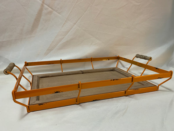Orange Metal Wire Tray with Wood Insert