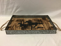Galvanized and Wood Horse Print Tray