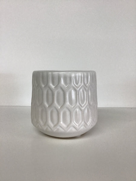 Small Geometric Ceramic Container- White