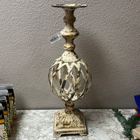 WHITE & GOLD WASHED WOVEN METAL CANDLEHOLDER