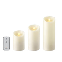 MOVING FLAME WHITE PILLAR CANDLES WITH REMOTE, SET/3