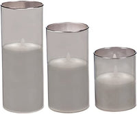 Flameless LED Wax Pillar Candle, Smoke Glass, set of 3